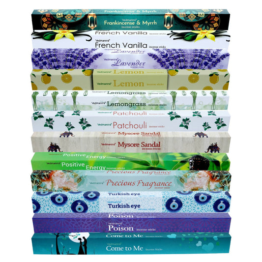 Vedmantra 12 Pack Assorted Premium Incense Stick Set-E.