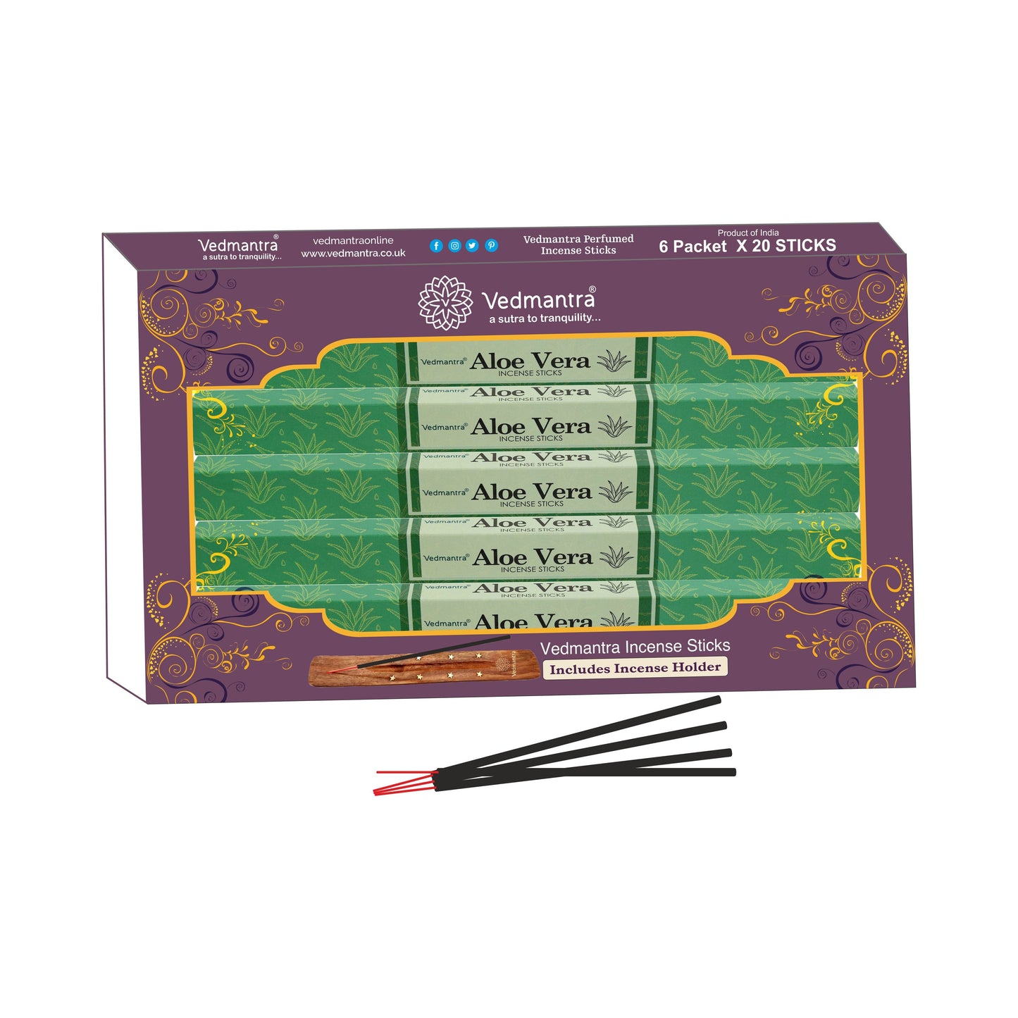 Vedmantra 6 Pack Premium Incense Stick - Aloe Vera.