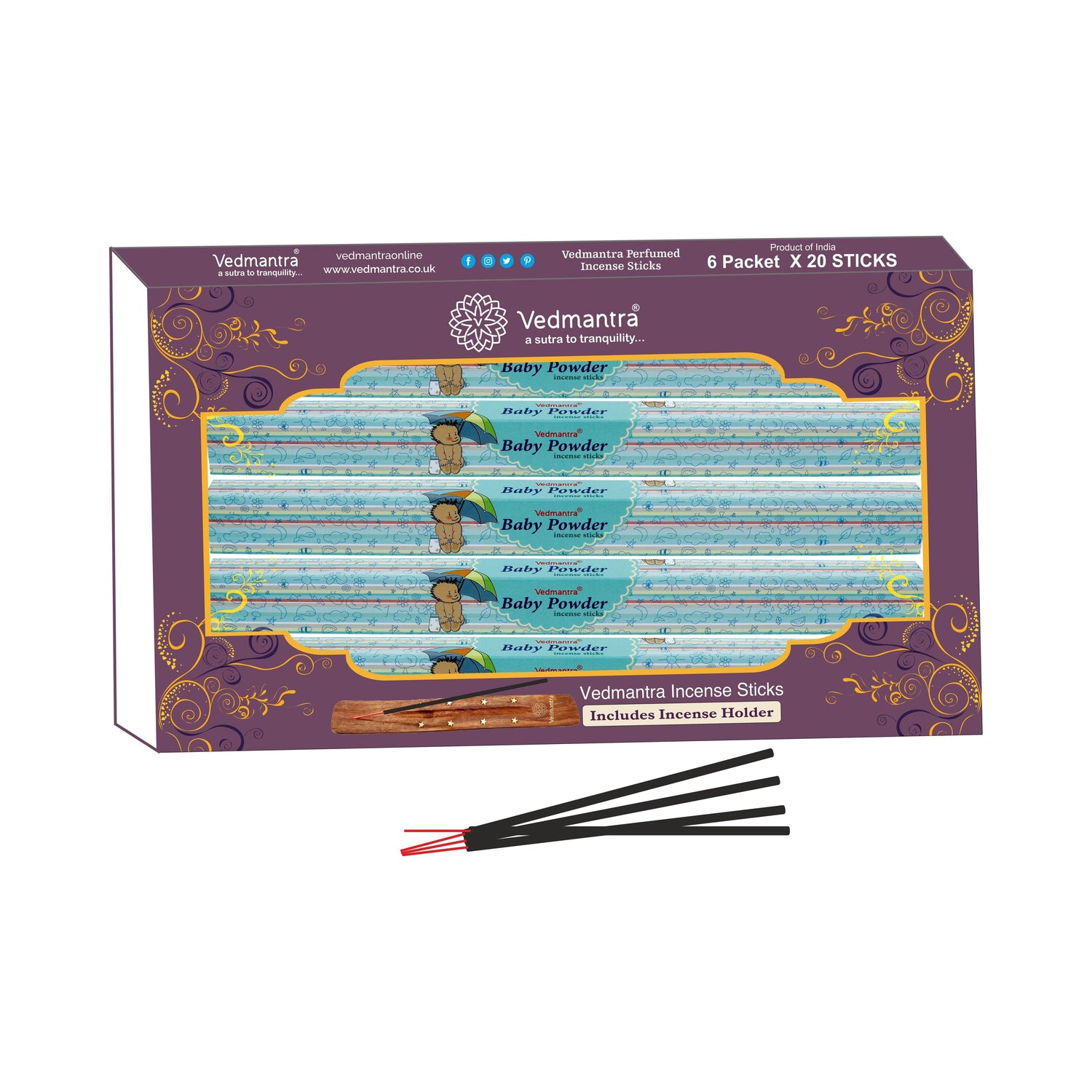 Vedmantra 6 Pack Premium Incense Stick - Baby Powder.