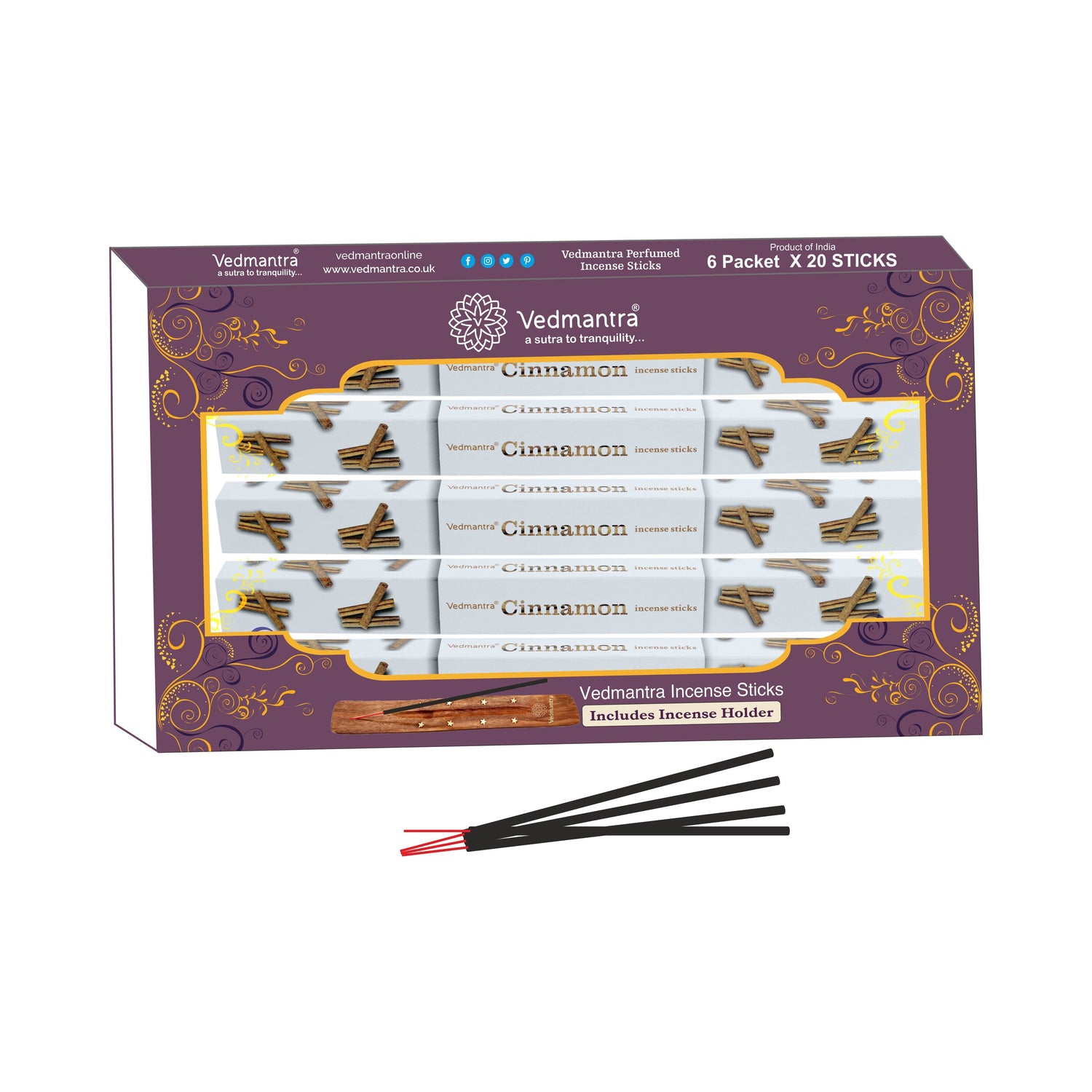 Vedmantra 6 Pack Premium Incense Stick - Cinnamon.