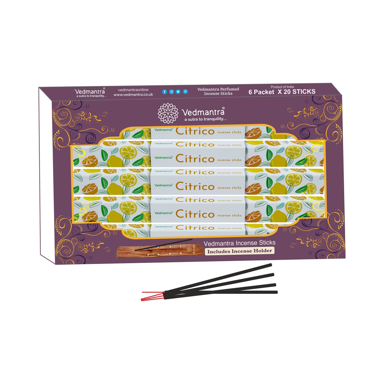 Vedmantra 6 Pack Premium Incense Stick - Citrico.
