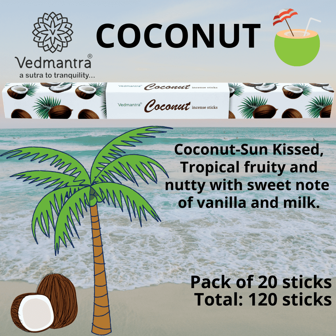 Vedmantra 6 Pack Premium Incense Stick - Coconut.