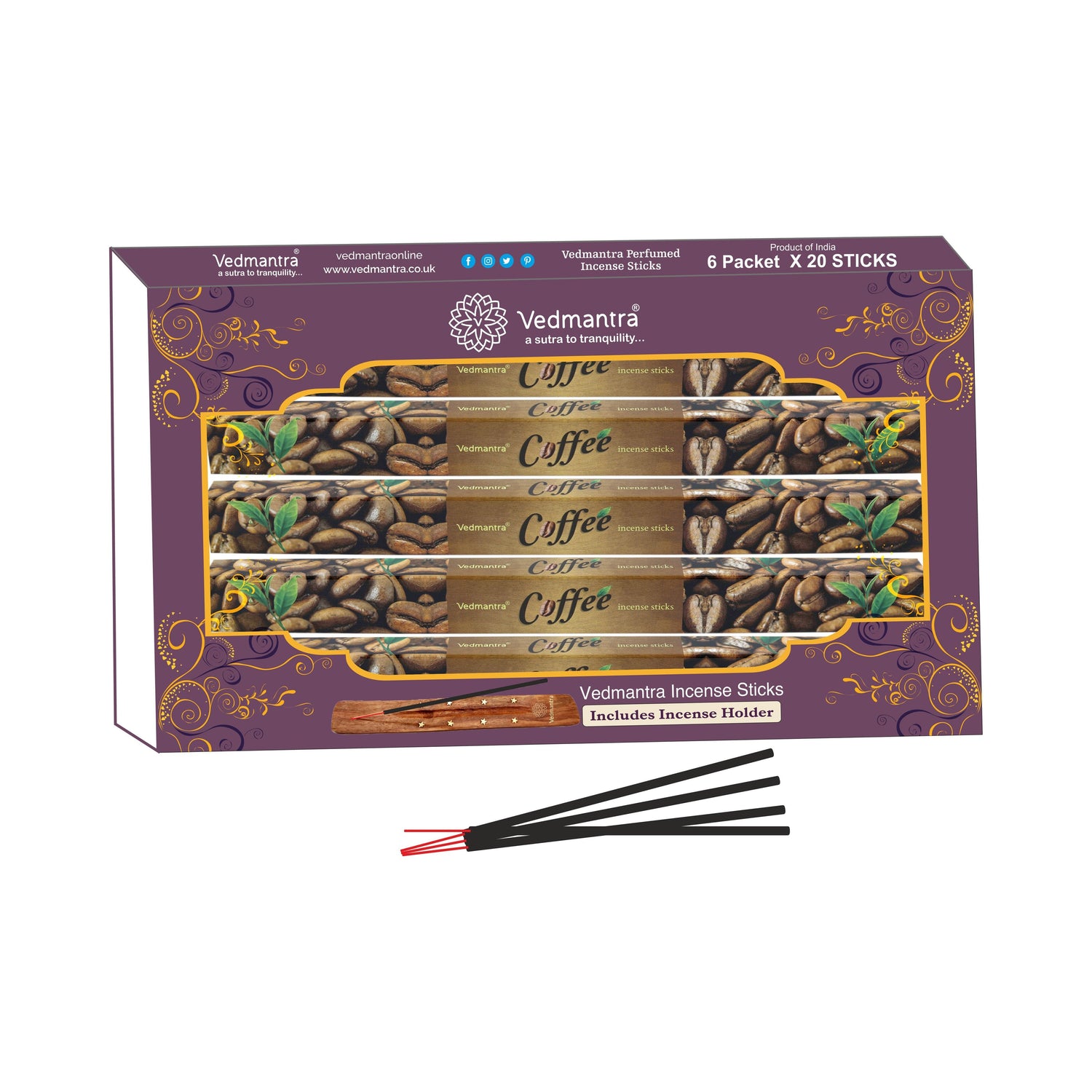 Vedmantra 6 Pack Premium Incense Stick - Coffee.