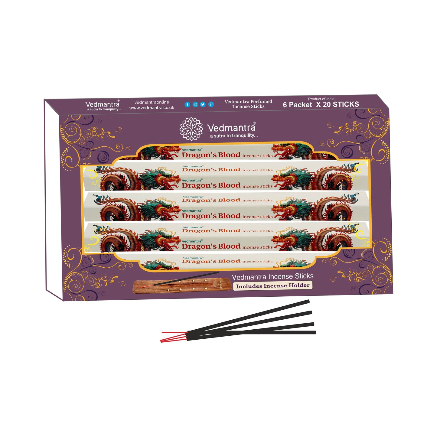 Vedmantra 6 Pack Premium Incense Stick - Dragon's Blood.
