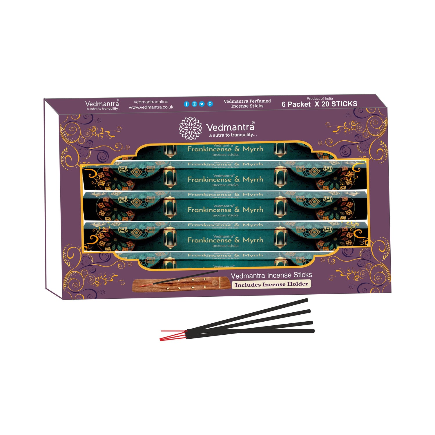 Vedmantra 6 Pack Premium Incense Stick - Frankincense & Myrrh