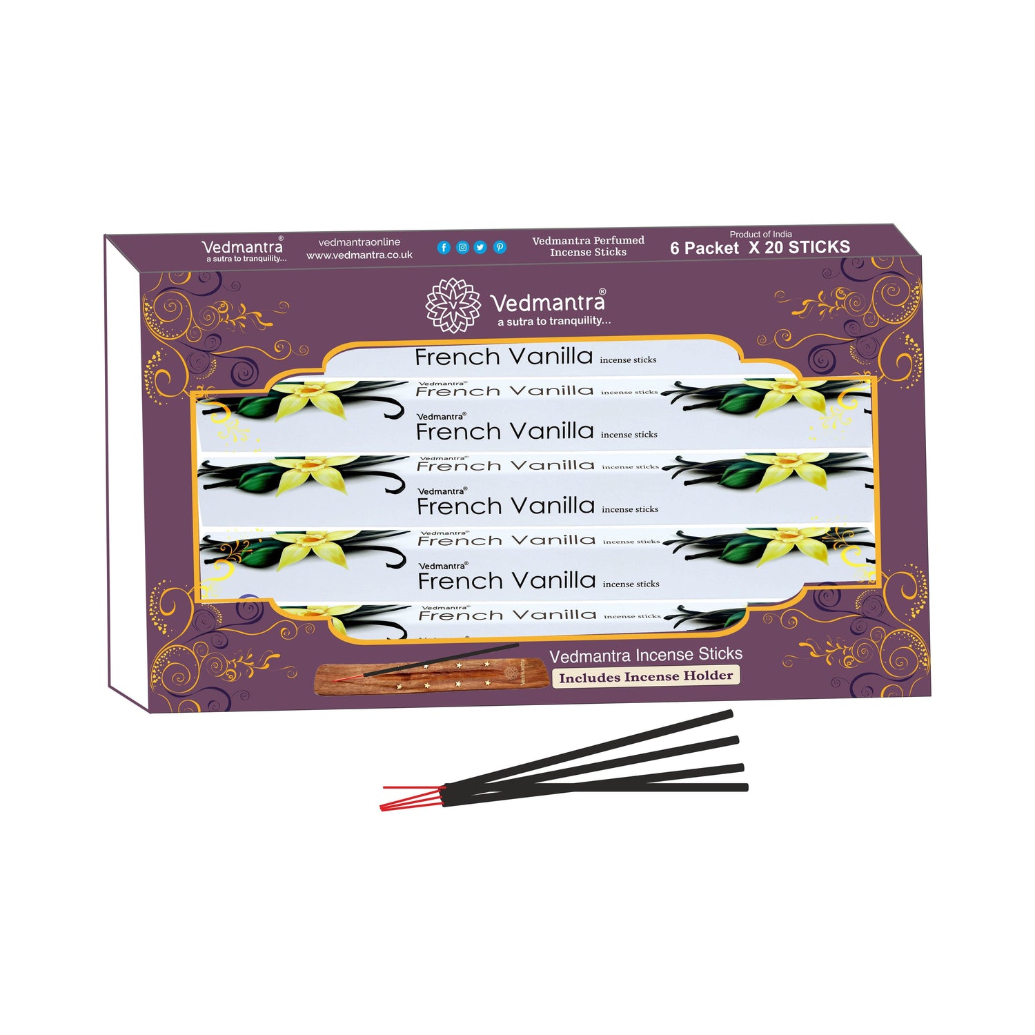 Vedmantra 6 Pack Premium Incense Stick - French Vanilla.