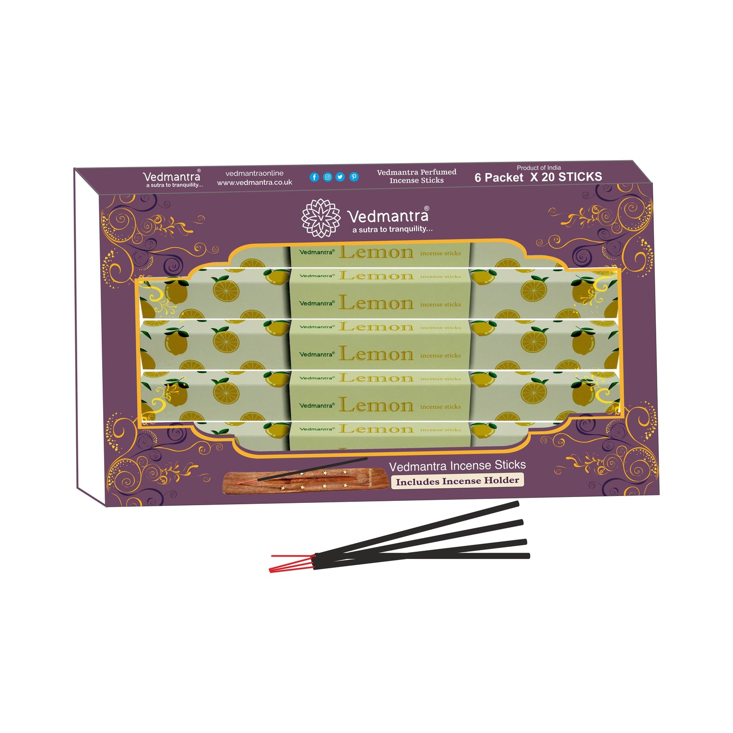 Vedmantra 6 Pack Premium Incense Stick - Lemon.