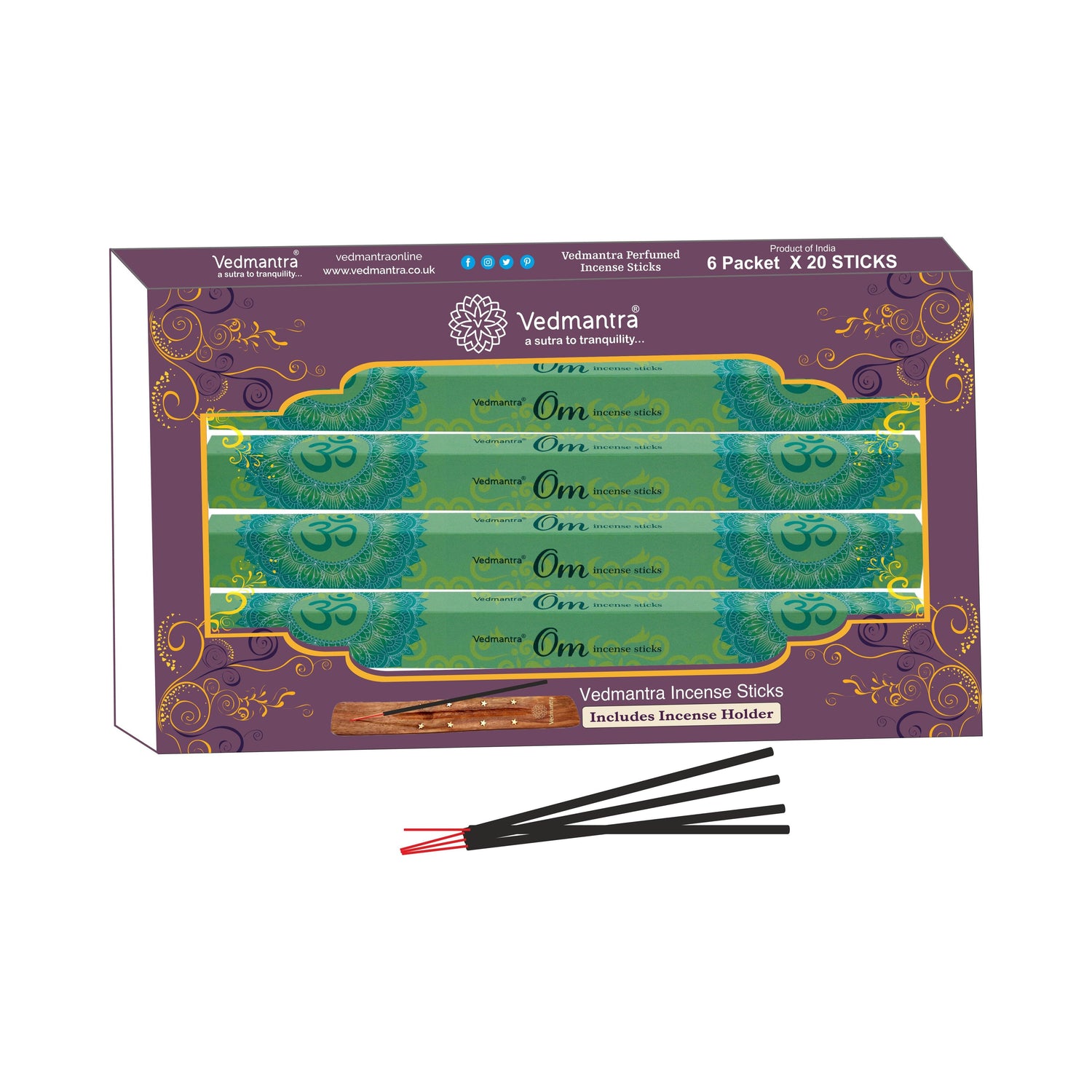 Vedmantra 6 Pack Premium Incense Stick - Om.