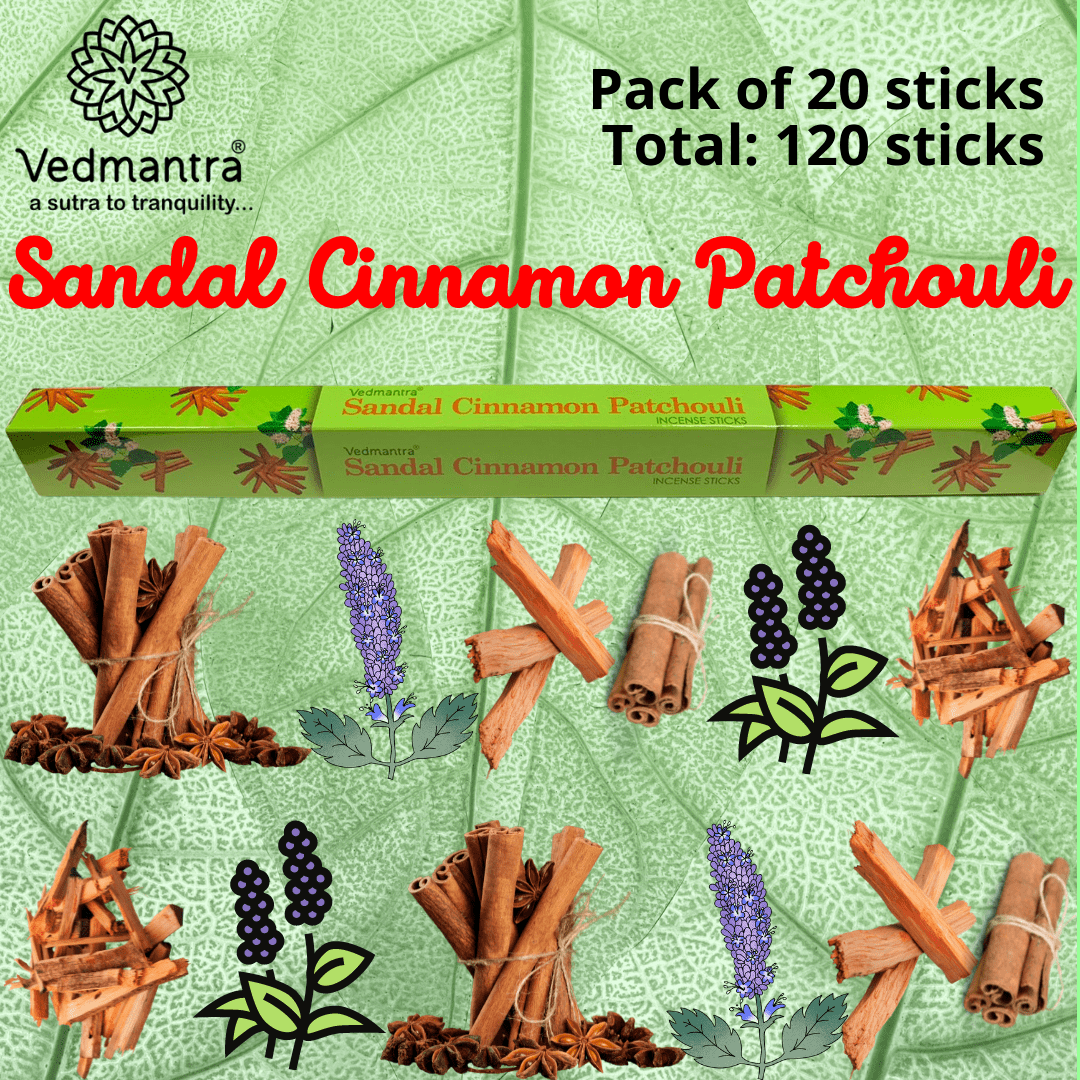 Vedmantra 6 Pack Premium Incense Stick - Sandal Cinnamon Patchouli.