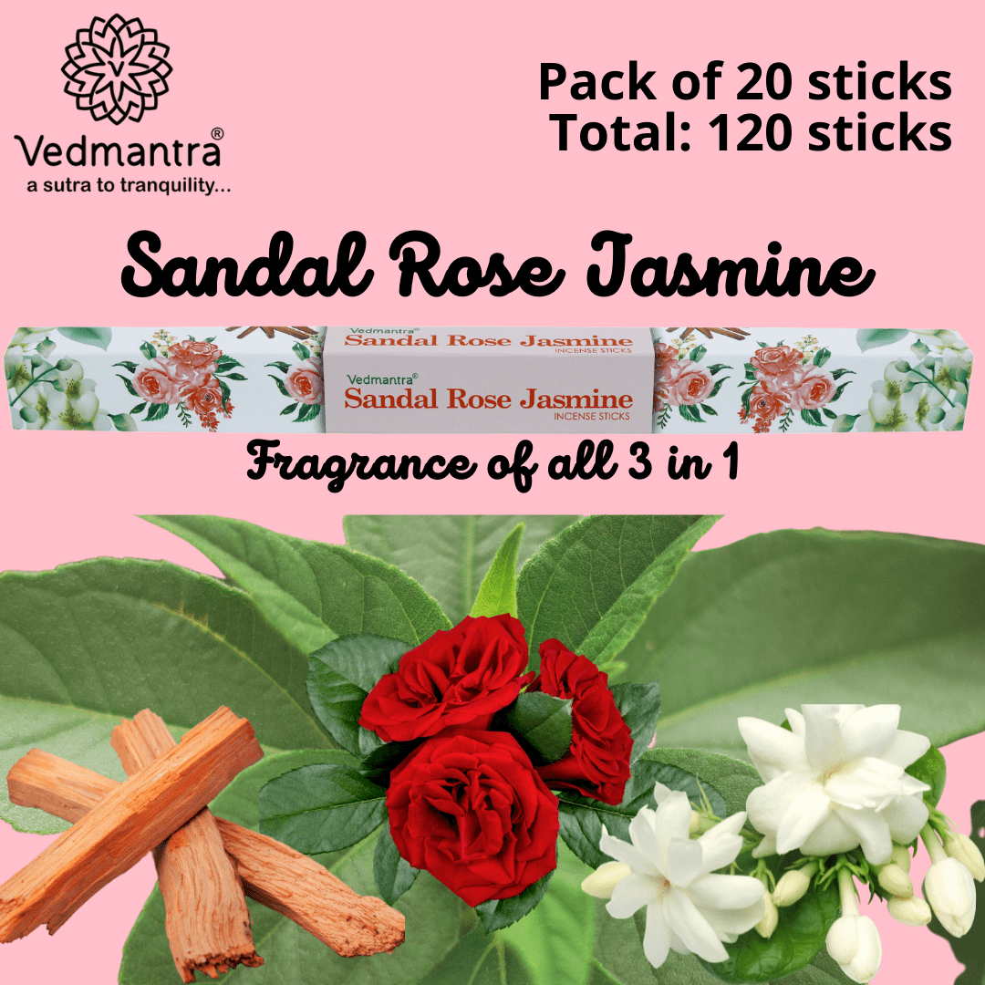 Vedmantra 6 Pack Premium Incense Stick - Sandal Rose Jasmine.