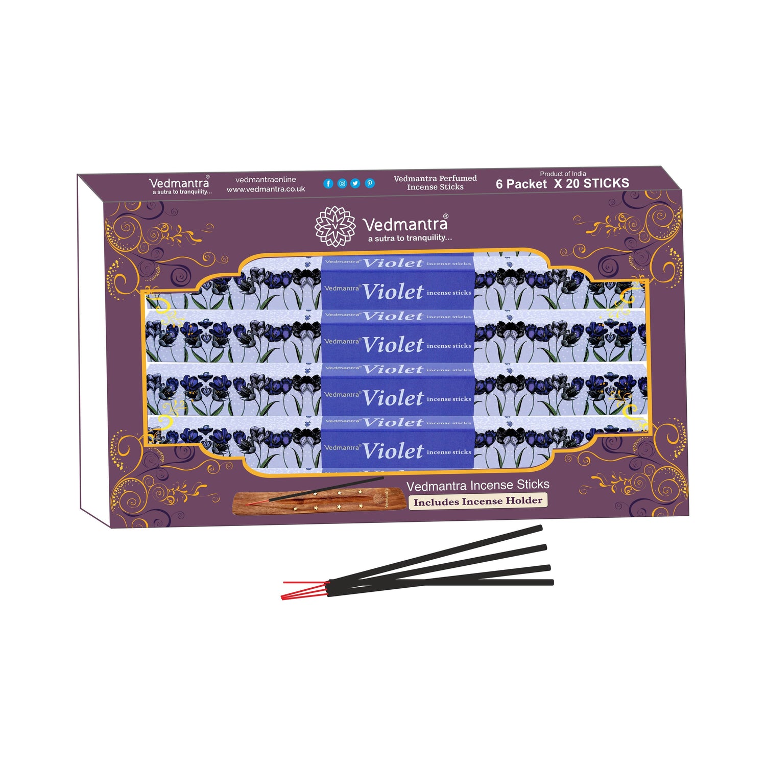 Vedmantra 6 Pack Premium Incense Stick - Violet.