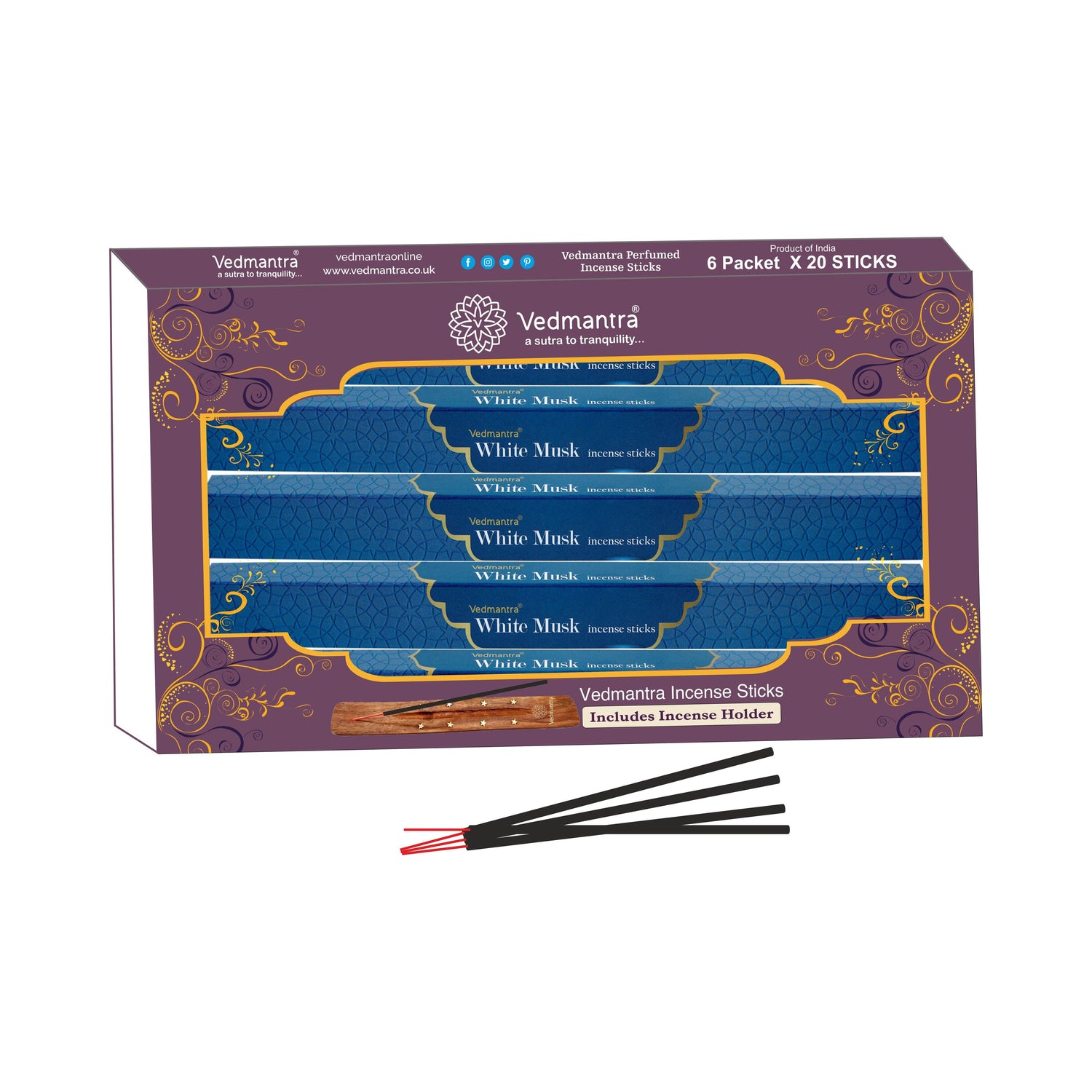 Vedmantra 6 Pack Premium Incense Stick - White Musk.