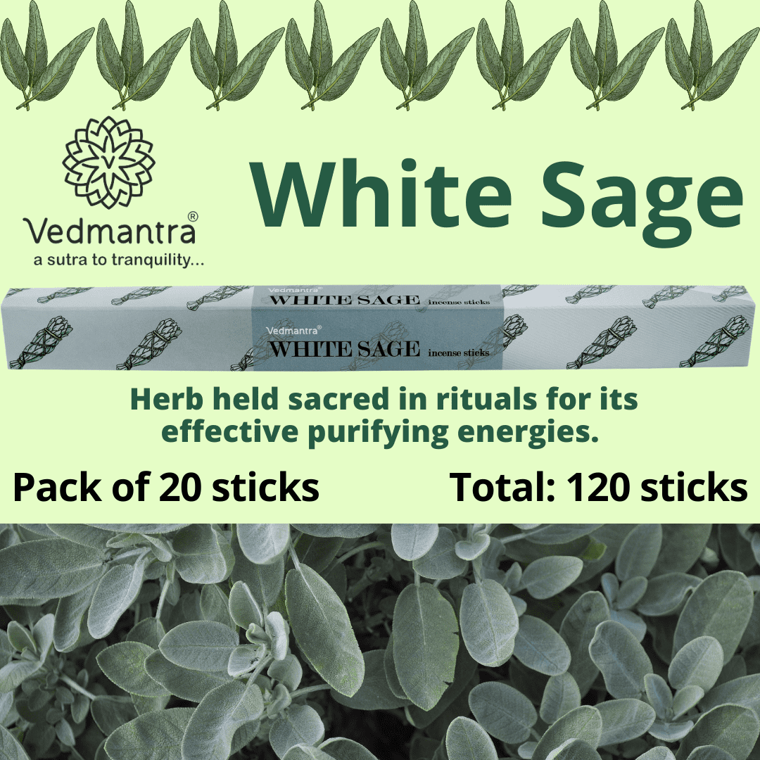 Vedmantra 6 Pack Premium Incense Stick - White Sage.